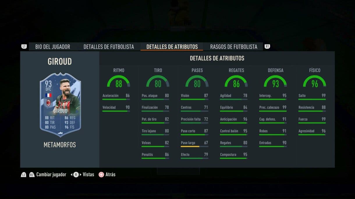 Stats in game Giroud Metamorfos FIFA 23 Ultimate Team