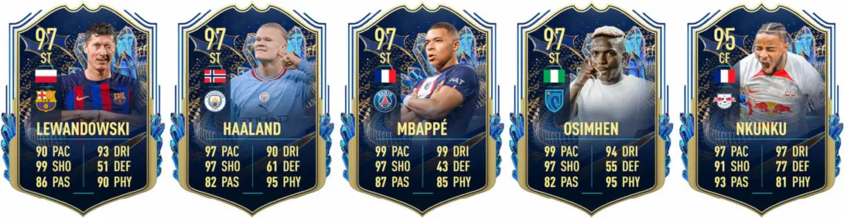 Cartas TOTS Lewandowski, Haaland, Mbappé, Osimhen y Nkunku FIFA 23 Ultimate Team