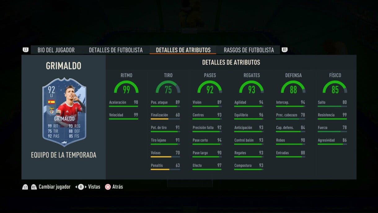 Stats in game Grimaldo TOTS FIFA 23 Ultimate Team