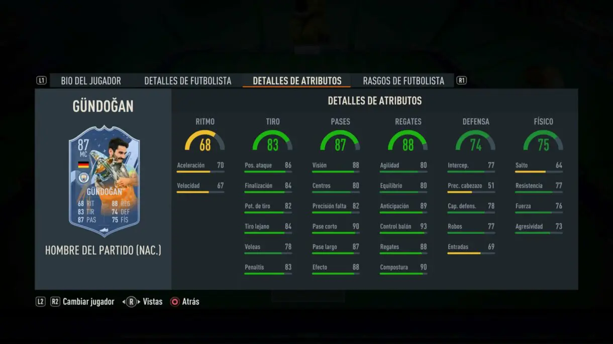 Stats in game Gündogan MOTM FIFA 23 Ultimate Team