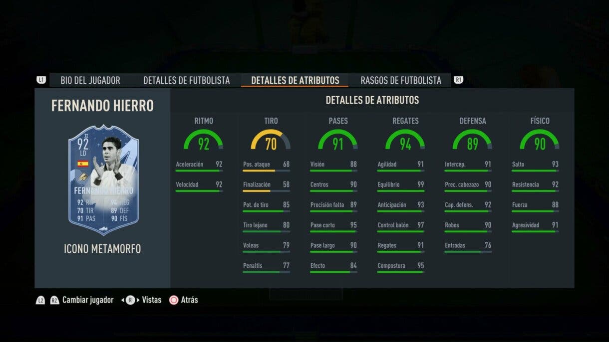 Stats in game Hierro Icono Metamorfo LD FIFA 23 Ultimate Team