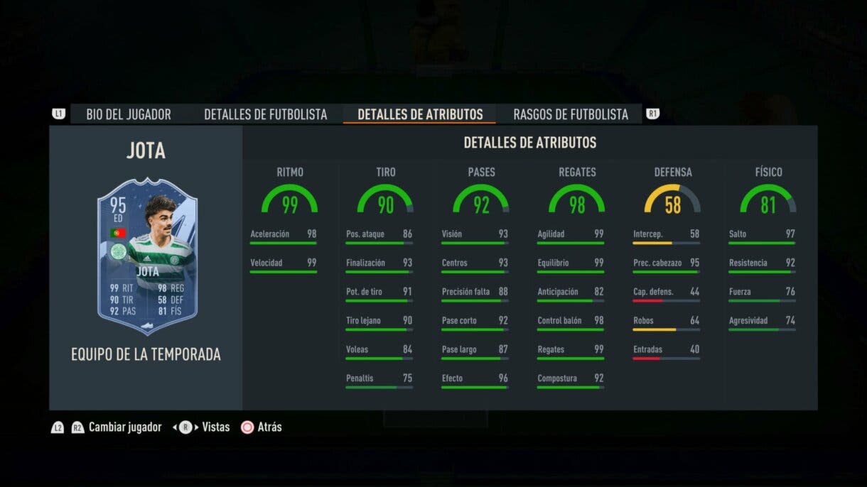 Stats in game Jota TOTS FIFA 23 Ultimate Team