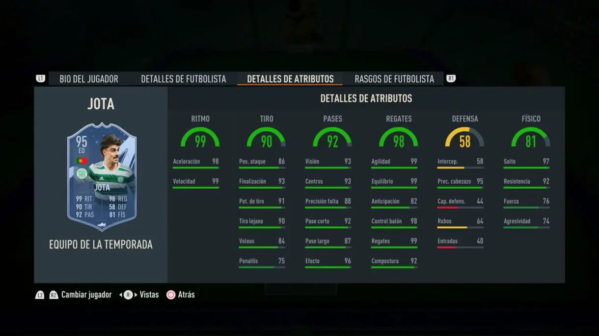 Stats in game Jota TOTS FIFA 23 Ultimate Team