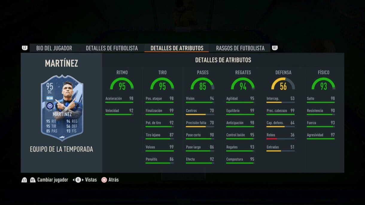 Stats in game Lautaro Martínez TOTS FIFA 23 Ultimate Team