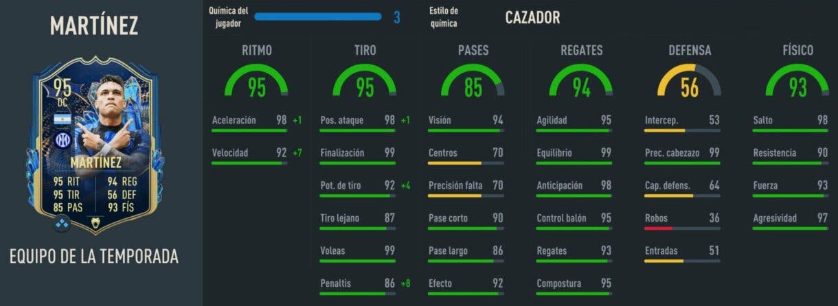 Stats in game Lautaro Martínez TOTS FIFA 23 Ultimate Team