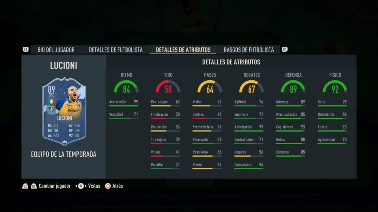 Stats in game Lucioni TOTS FIFA 23 Ultimate Team