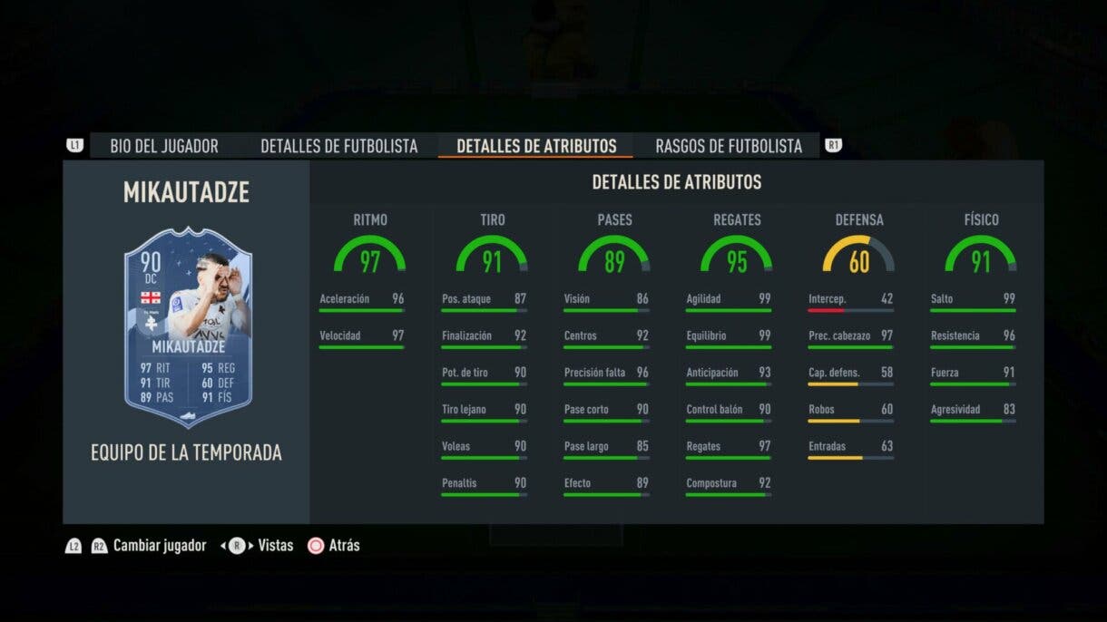 Stats in game Mikautadze TOTS FIFA 23 Ultimate Team