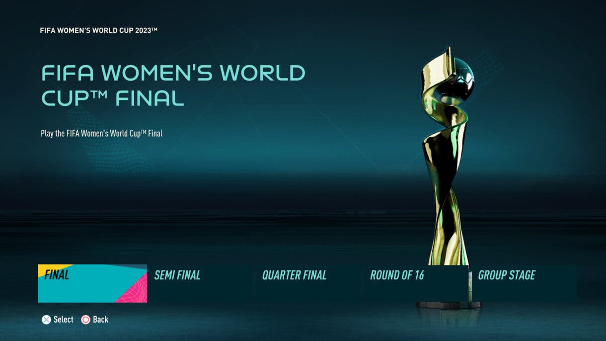 Menú FIFA 23 con distintos tipos de partidos relacionados con el Mundial femenino