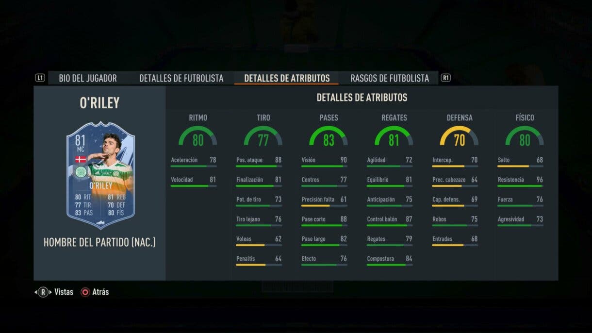 Stats in game O´Riley MOTM FIFA 23 Ultimate Team