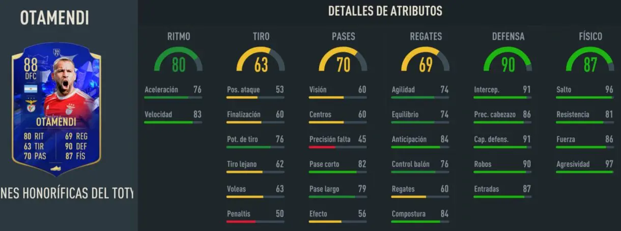 Stats in game Otamendi Menciones Honoríficas del TOTY FIFA 23 Ultimate Team