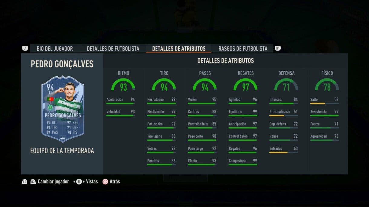 Stats in game Pedro Gonçalves TOTS FIFA 23 Ultimate Team