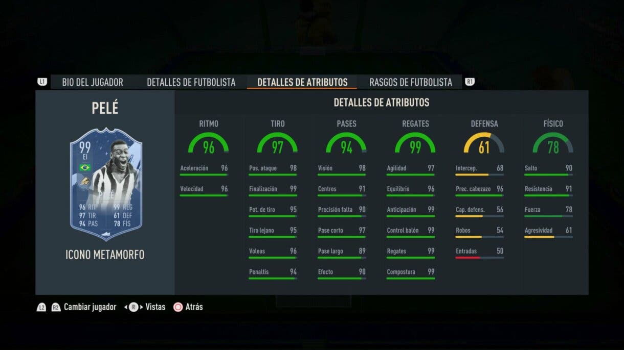 Stats in game Pelé Icono Metamorfo FIFA 23 Ultimate Team