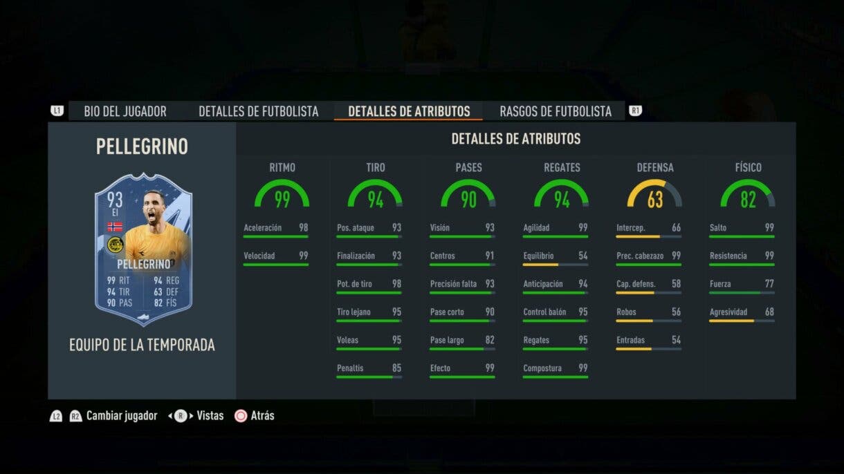 Stats in game Pellegrini TOTS FIFA 23 Ultimate Team