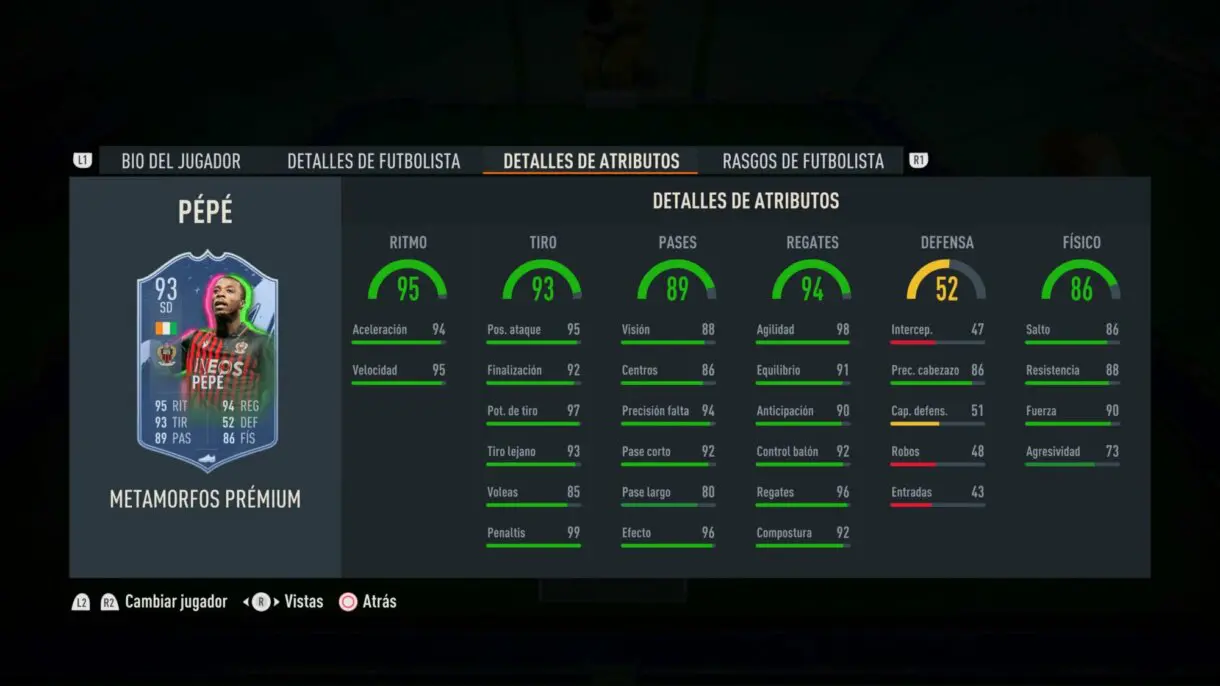 Stats in game Pépé Metamorfos Prémium FIFA 23 Ultimate Team