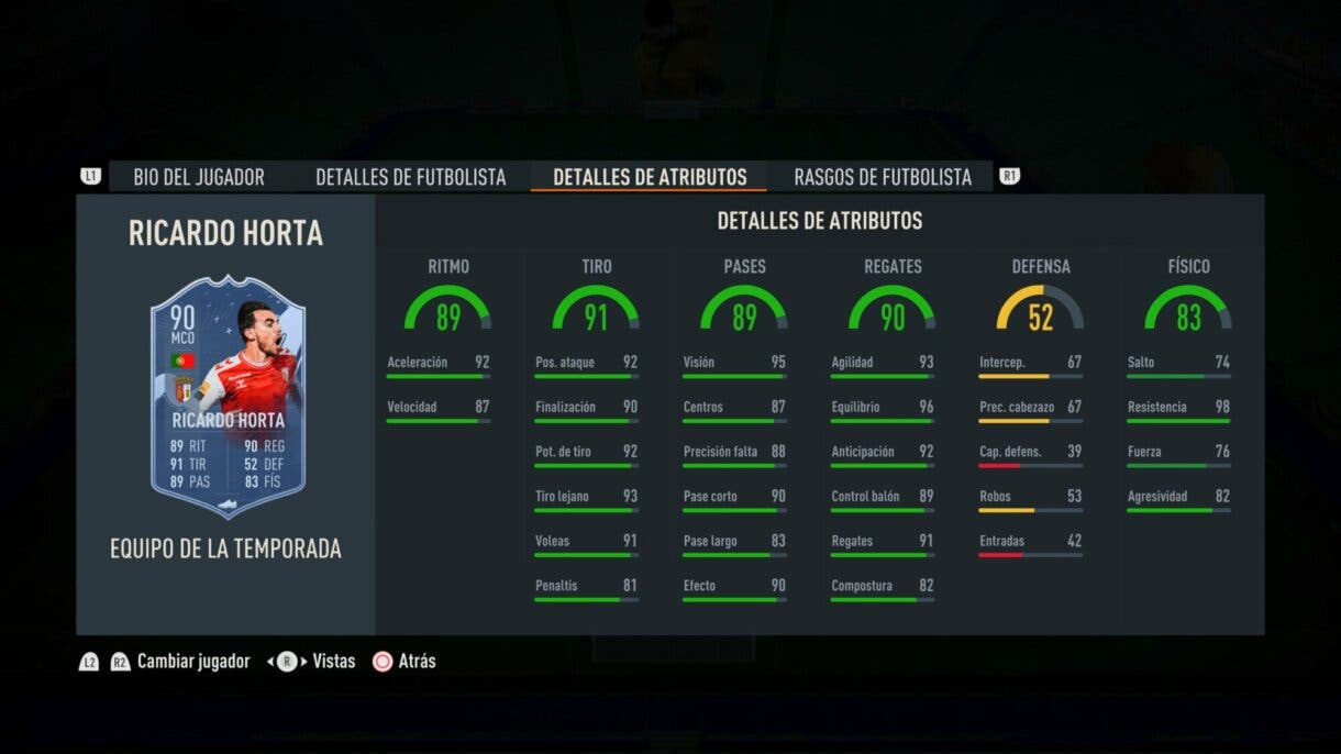 Stats in game Ricardo Horta TOTS FIFA 23 Ultimate Team