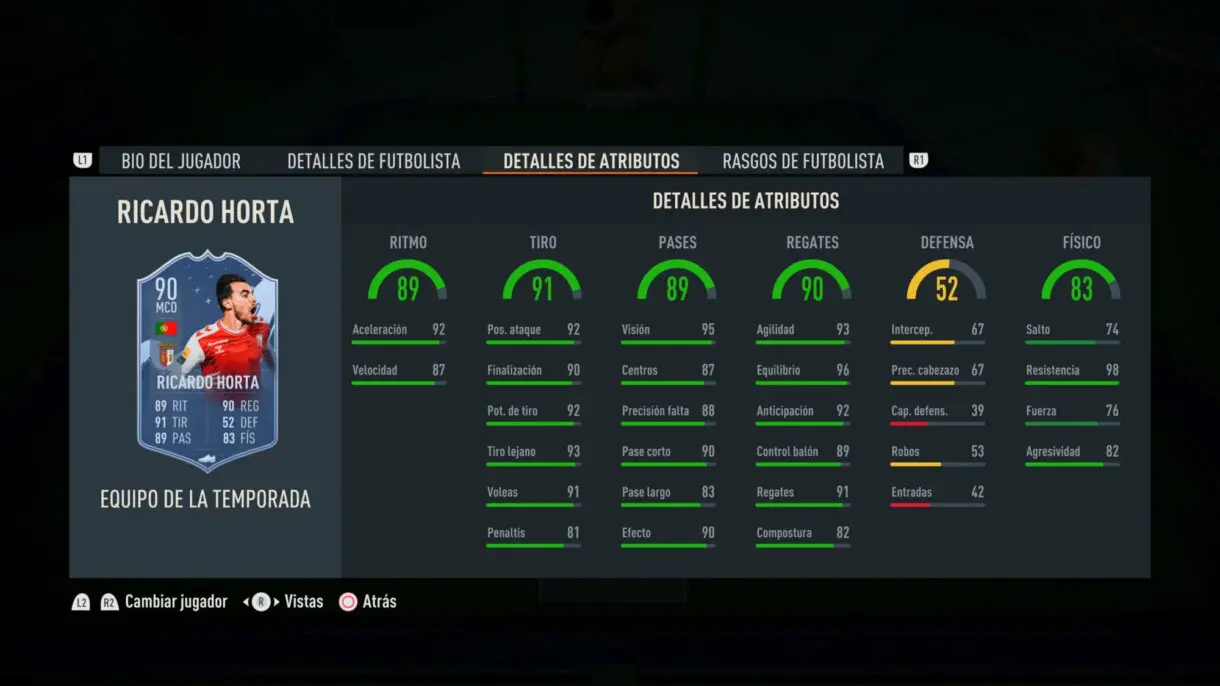 Stats in game Ricardo Horta TOTS FIFA 23 Ultimate Team