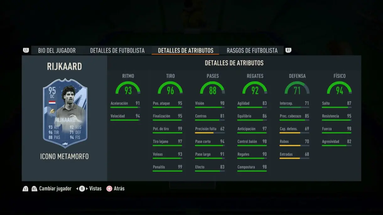 Stats in game Rijkaard Icono Metamorfo FIFA 23 Ultimate Team
