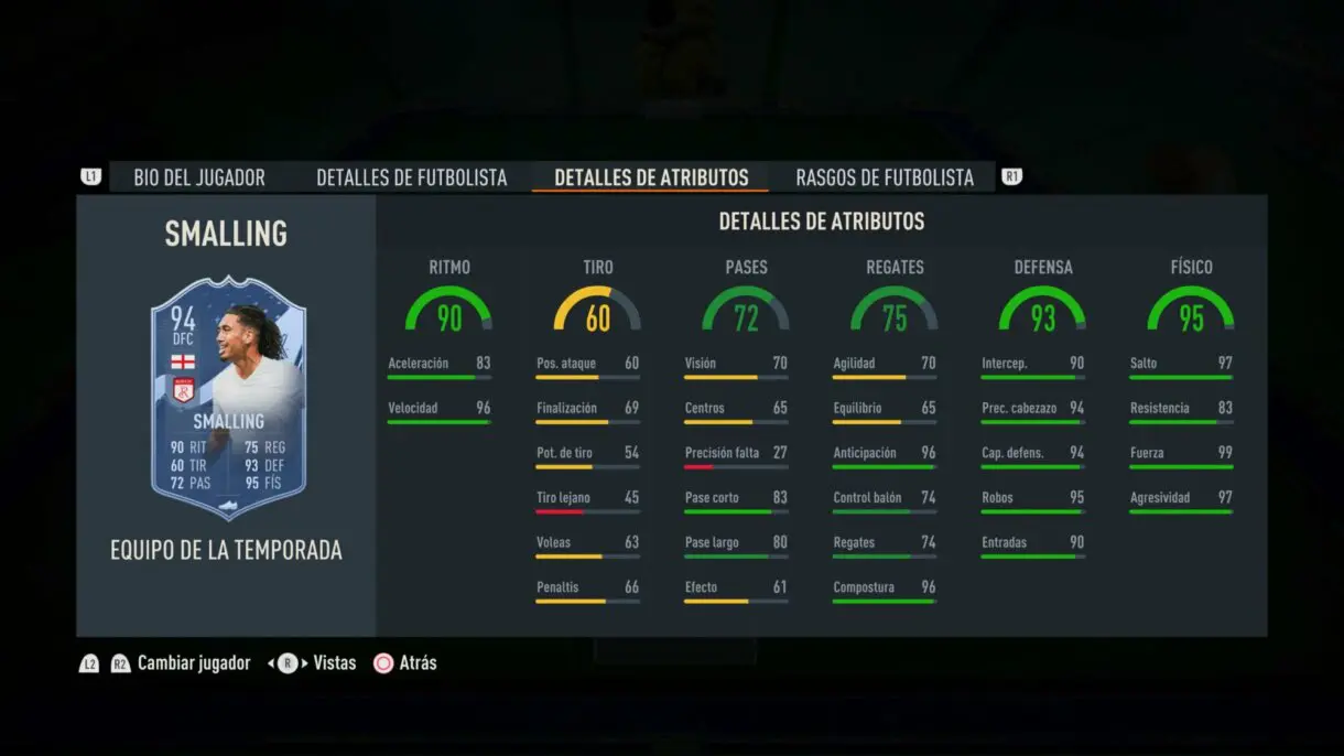 Stats in game Smalling TOTS FIFA 23 Ultimate Team