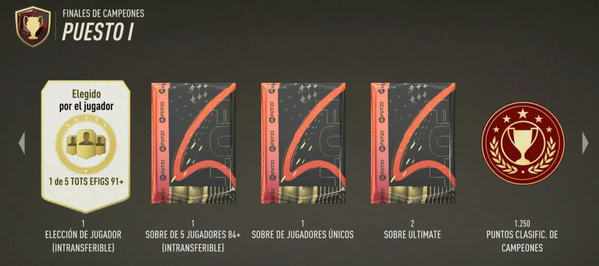 Parte de las actuales recompensas de Finales de campeones de FUT Champions del puesto I FIFA 23 Ultimate Team