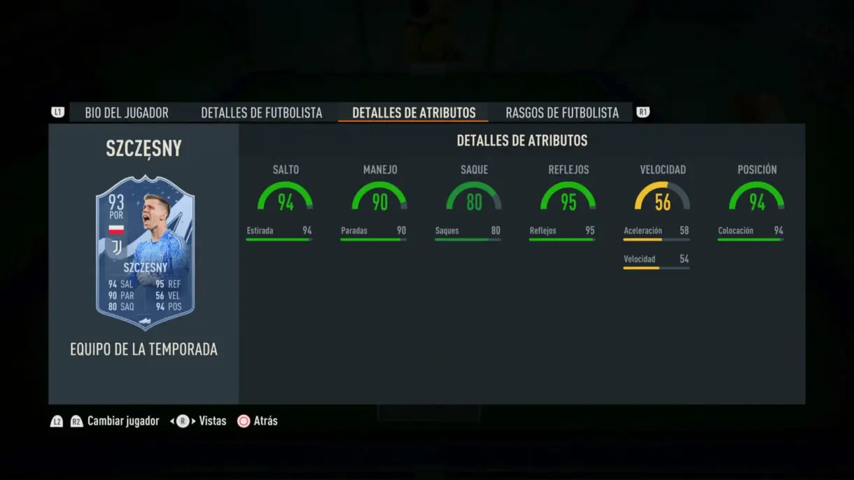 Stats in game Szczesny TOTS FIFA 23 Ultimate Team
