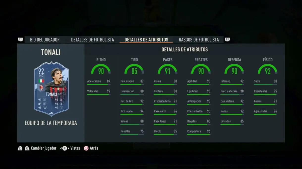 Stats in game Tonali TOTS FIFA 23 Ultimate Team