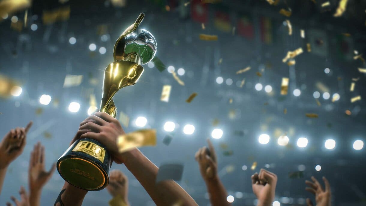 Imagen de celebración alzando el trofeo del Mundial femenino en FIFA 23