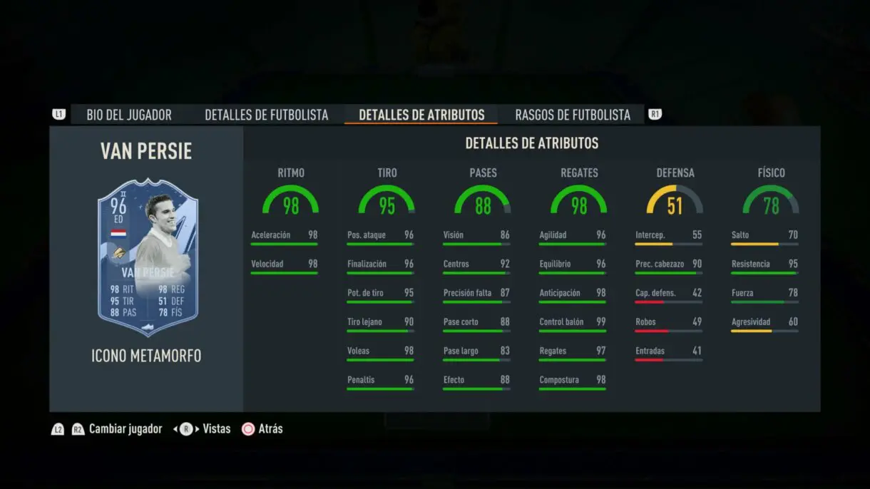 Stats in game Van Perise Icono Metamorfo ED FIFA 23 Ultimate Team