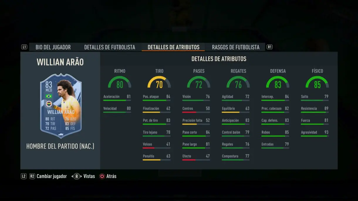 Stats in game Willian Arao MOTM FIFA 23 Ultimate Team