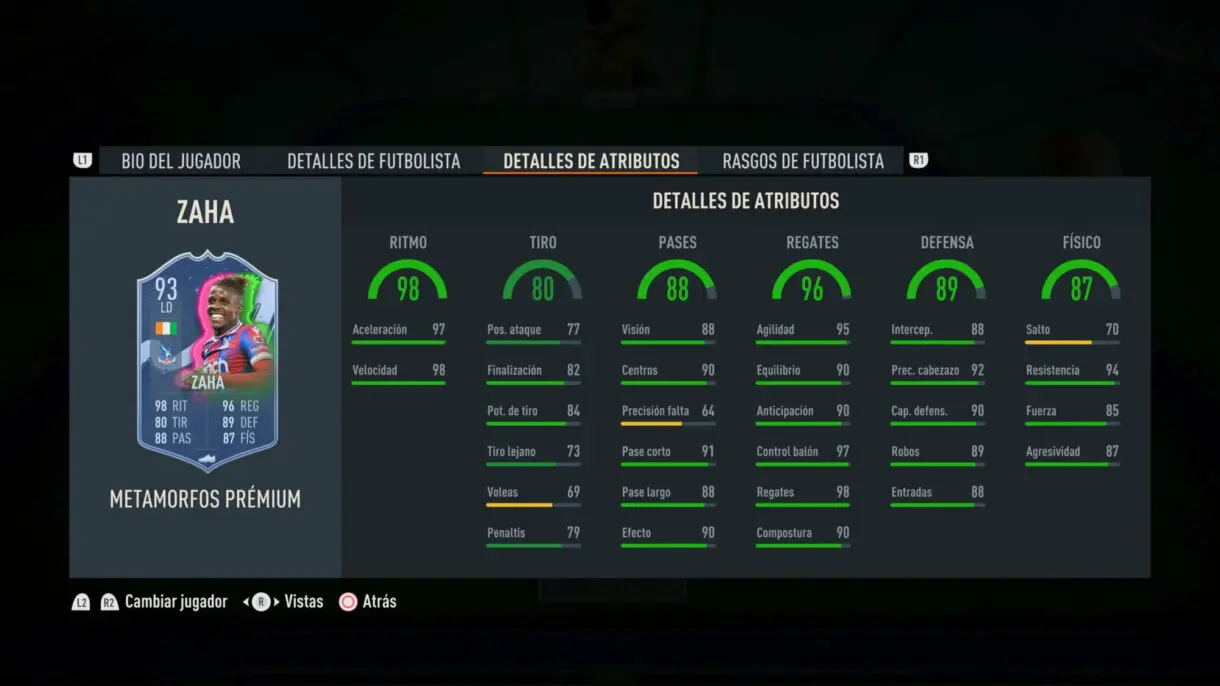 Stats in game Zaha Metamorfos Prémium FIFA 23 Ultimate Team