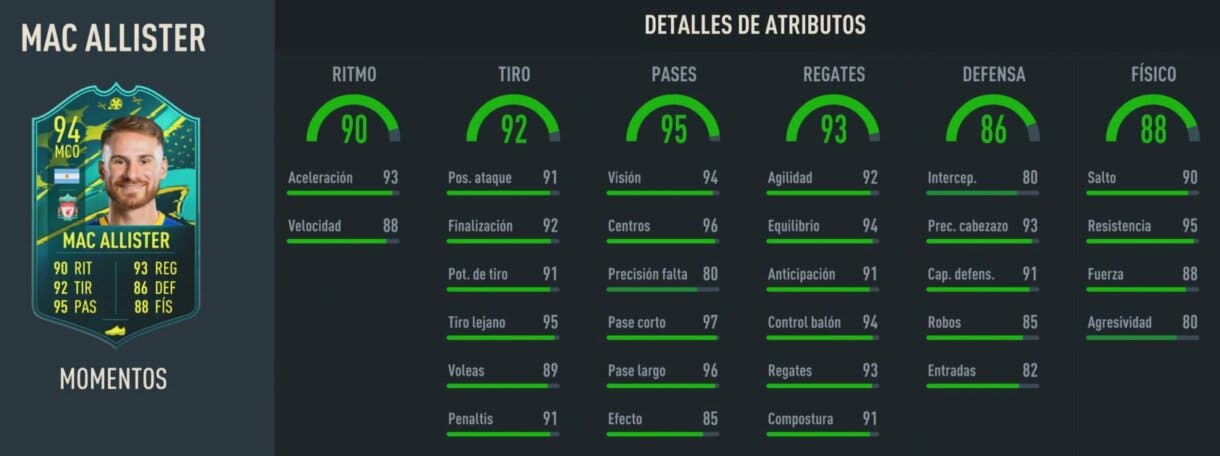 Stats in game Mac Allister Moments FIFA 23 Ultimate Team