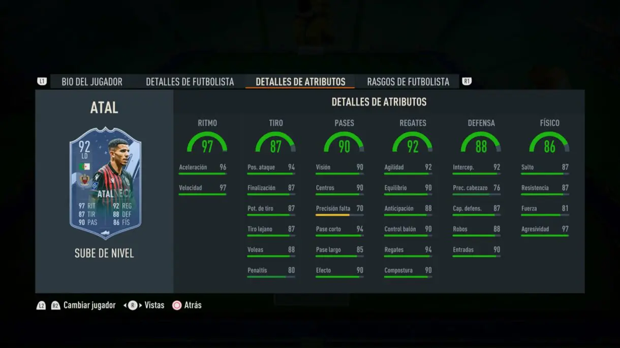 Stats in game Atal Sube de Nivel FIFA 23 Ultimate Team