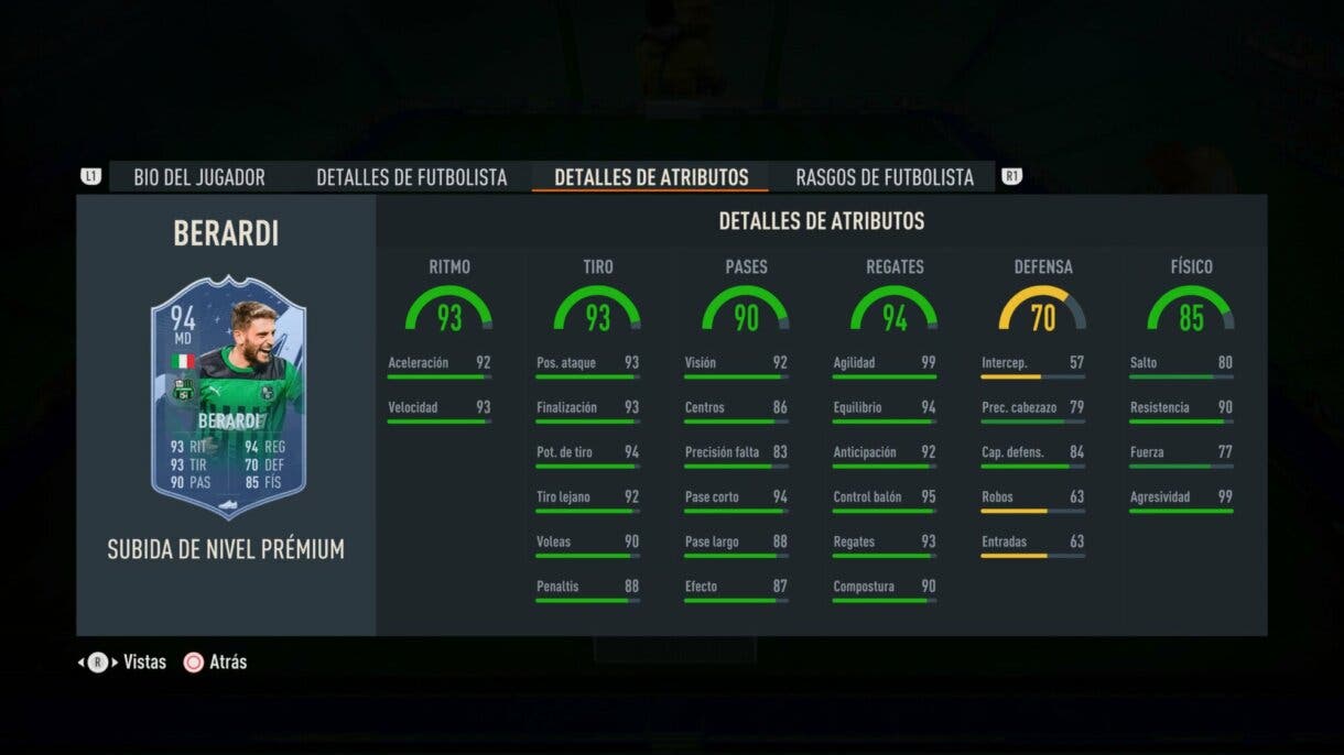 Stats in game Berardi Sube de Nivel mejorado FIFA 23 Ultimate Team