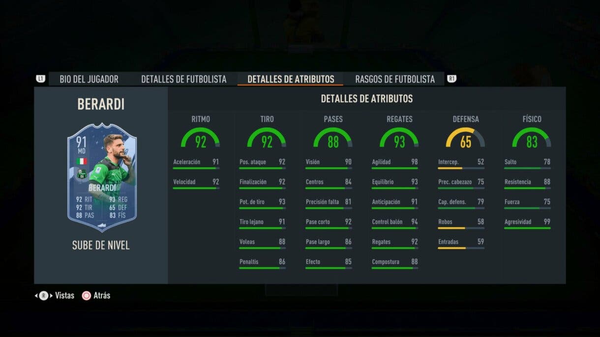 Stats in game Berardi Sube de Nivel FIFA 23 Ultimate Team