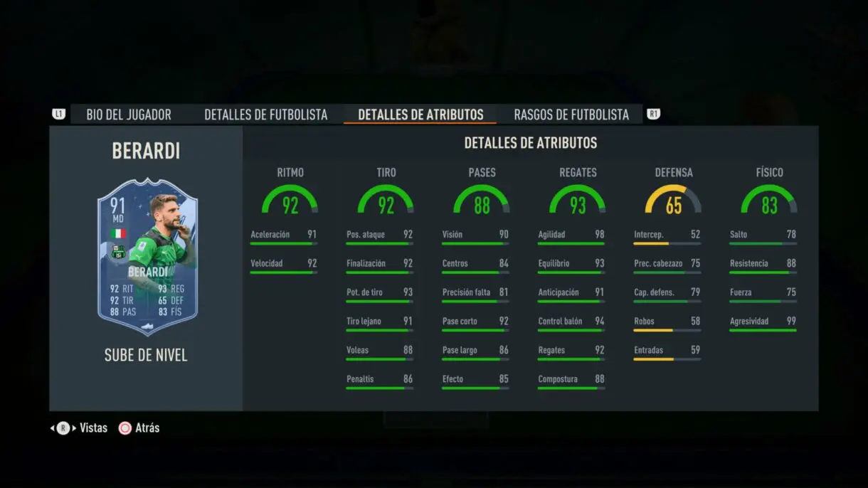 Stats in game Berardi Sube de Nivel FIFA 23 Ultimate Team