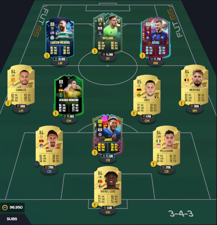 Elf FUT.GG mit Karten zur Vervollständigung des 87-Mann-Kaders von FIFA 23 Ultimate Team Icon 90 + Player Choice SBC