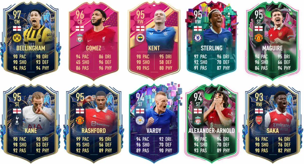 Ejemplos cartas competitivas Inglaterra FIFA 23 Ultimate Team
