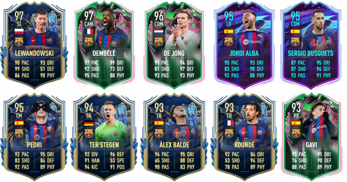 Ejemplos cartas competitivas Barcelona FIFA 23 Ultimate Team