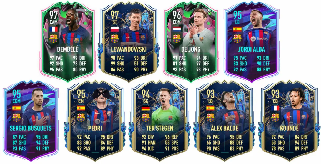 Ejemplos cartas competitivas Barcelona FIFA 23 Ultimate Team