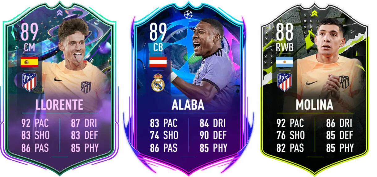 Cartas Marcos Llorente Fantasy FUT, Alaba RTTF y Molina Showdown FIFA 23 Ultimate Team