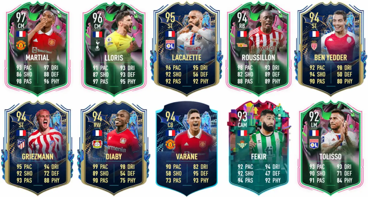 Ejemplo cartas competitivas Francia FIFA 23 Ultimate Team
