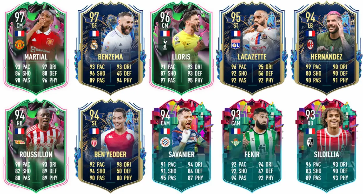 Ejemplos cartas competitivas Francia FIFA 23 Ultimate Team