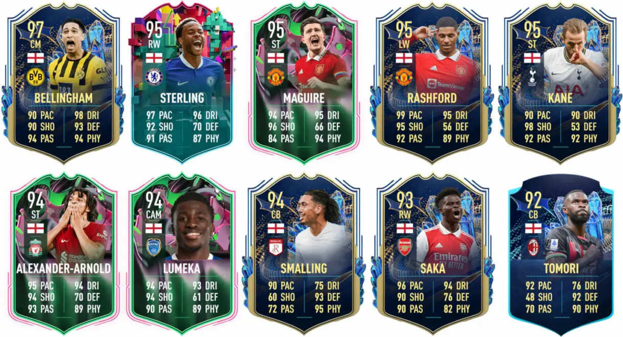 Ejemplos cartas competitivas Inglaterra FIFA 23 Ultimate Team