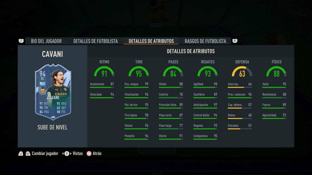 Stats in game Cavani Sube de Nivel FIFA 23 Ultimate Team