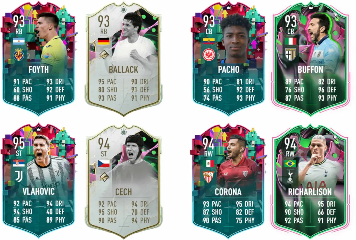 Cuatro ejemplos de cartas Sube de Nivel evolucionadas respecto a versiones antiguas FIFA 23 Ultimate Team