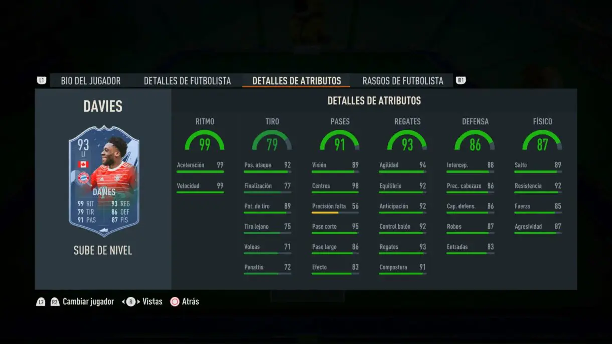 Stats in game Davies Sube de Nivel FIFA 23 Ultimate Team