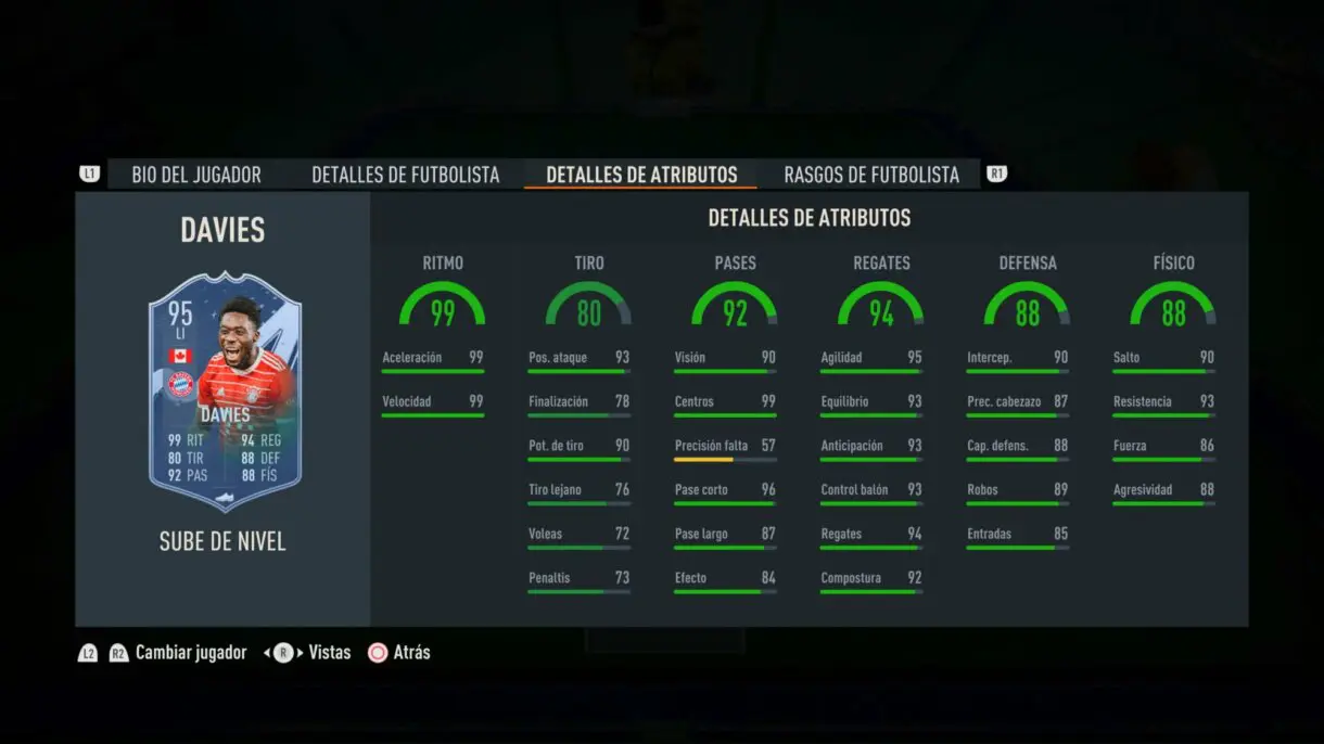 Stats in game Davies Sube de Nivel mejorado FIFA 23 Ultimate Team