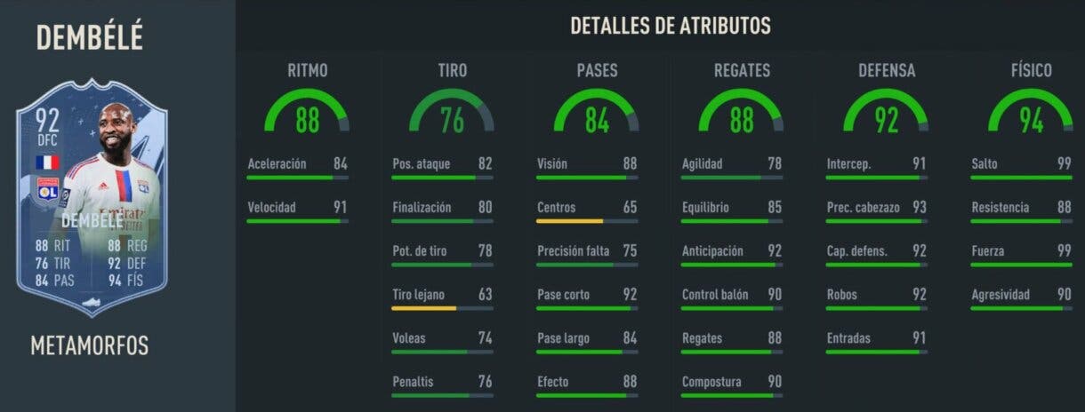 Stats in game Dembélé Metamorfos FIFA 23 Ultimate Team