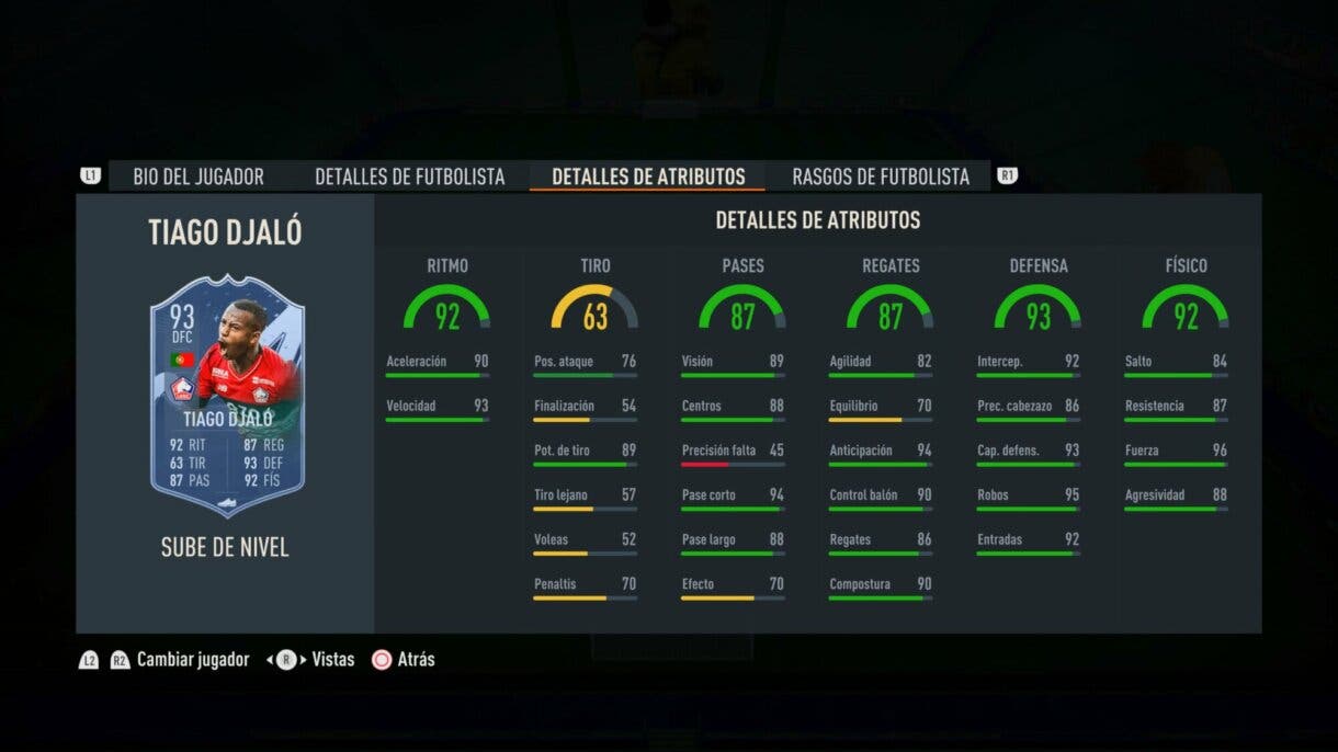 Stats in game Djaló Sube de Nivel mejorado FIFA 23 Ultimate Team