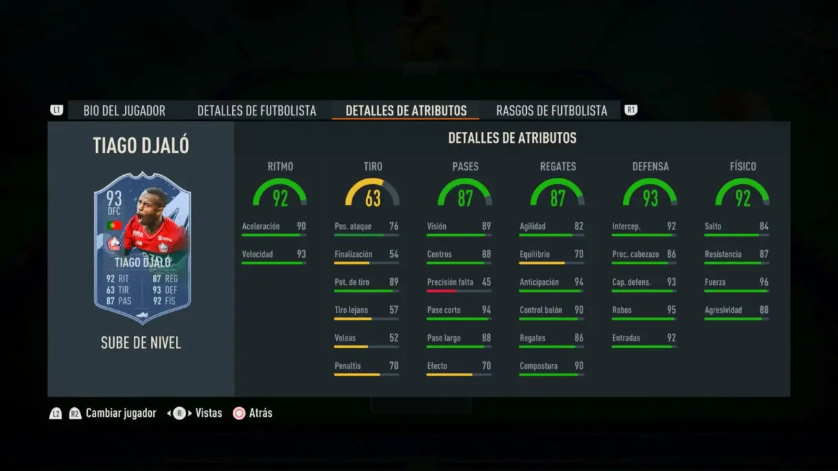 Stats in game Djaló Sube de Nivel mejorado FIFA 23 Ultimate Team