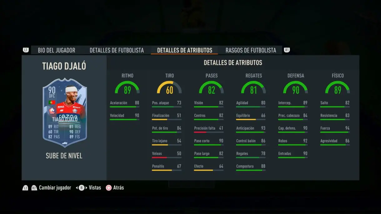 Stats in game Djaló Sube de Nivel FIFA 23 Ultimate Team